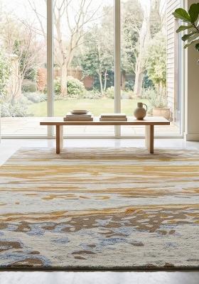 Saffron Rugs Hand Tufted Gold Ivory Marble Contemporary Rectangular Wool Area Rug