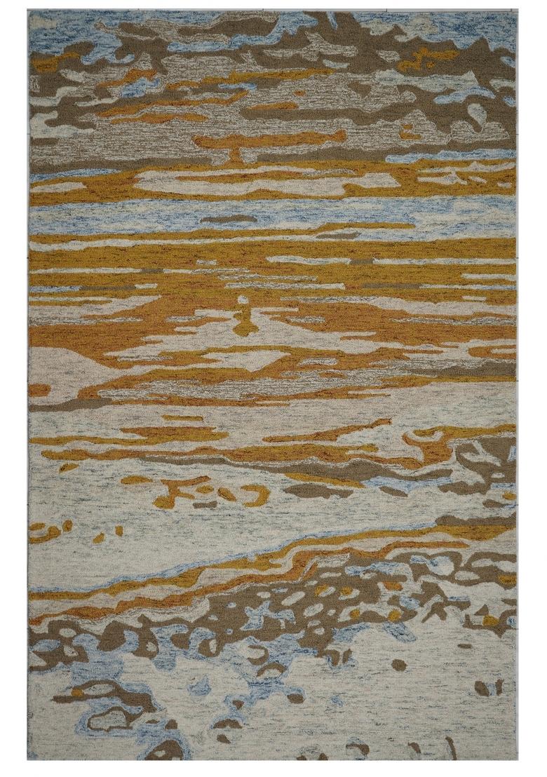 Saffron Rugs Hand Tufted Gold Ivory Marble Contemporary Rectangular Wool Area Rug - Indya