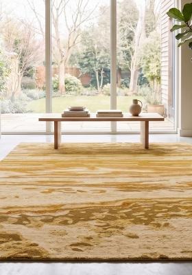 Saffron Rugs Hand Tufted Golden Yellow Marble Contemporary Rectangular Wool Area Rug