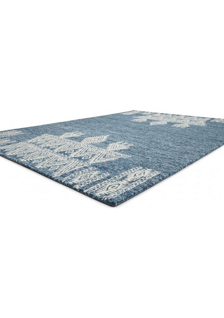 Saffron Rugs Hand Tufted Steel Blue Geometric Bohemian Rectangular Wool Area Rug - Indya