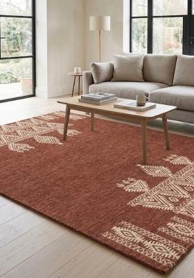 Saffron Rugs Hand Tufted Terracotta Brown Geometric Bohemian Rectangular Wool Area Rug