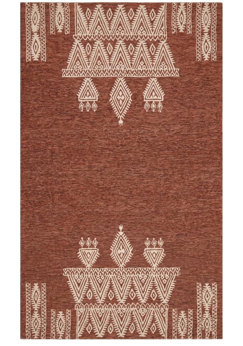 Saffron Rugs Hand Tufted Terracotta Brown Geometric Bohemian Rectangular Wool Area Rug - Indya