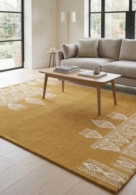 Saffron Rugs Hand Tufted Mustard Yellow Geometric Bohemian Rectangular Wool Area Rug