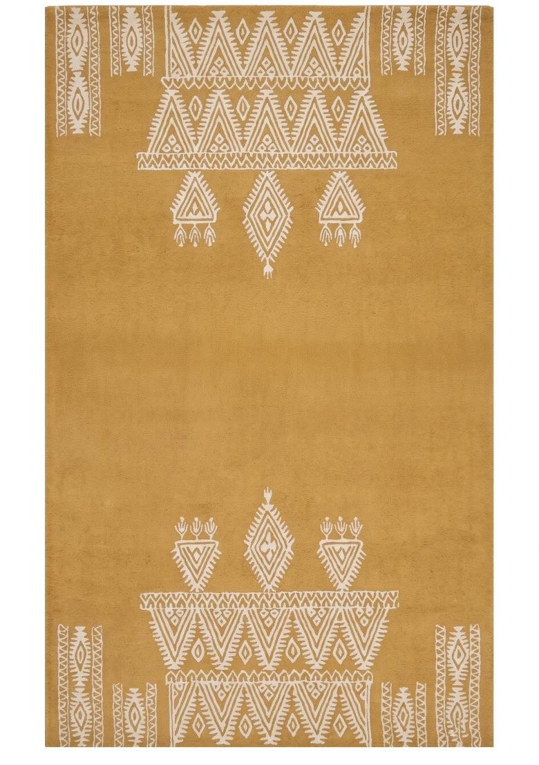 Saffron Rugs Hand Tufted Mustard Yellow Geometric Bohemian Rectangular Wool Area Rug - Indya