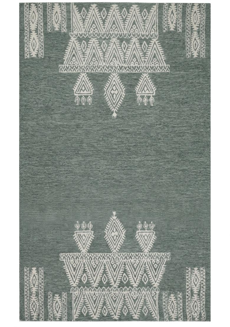 Saffron Rugs Hand Tufted Slate Grey Green Geometric Bohemian Rectangular Wool Area Rug - Indya