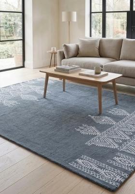 Saffron Rugs Hand Tufted Slate Grey Geometric Bohemian Rectangular Wool Area Rug