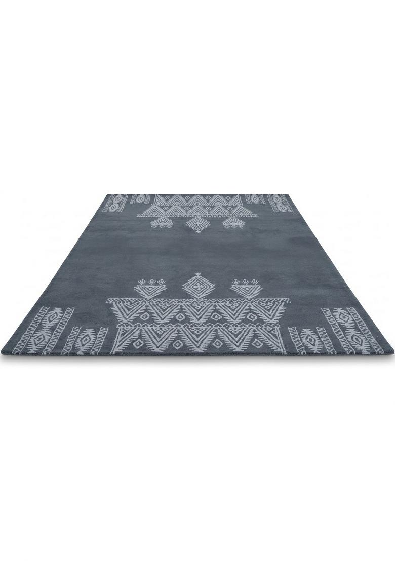 Saffron Rugs Hand Tufted Slate Grey Geometric Bohemian Rectangular Wool Area Rug - Indya