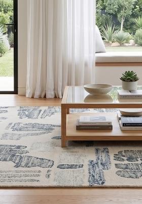 Saffron Rugs Hand Tufted Cream Blue Geometric Contemporary Rectangular Wool Area Rug