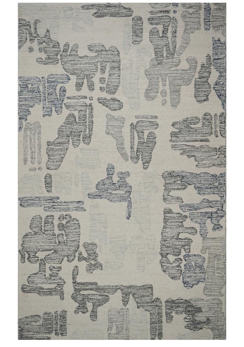 Saffron Rugs Hand Tufted Cream Blue Geometric Contemporary Rectangular Wool Area Rug - Indya