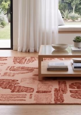 Saffron Rugs Hand Tufted Terracotta Beige Geometric Contemporary Rectangular Wool Area Rug