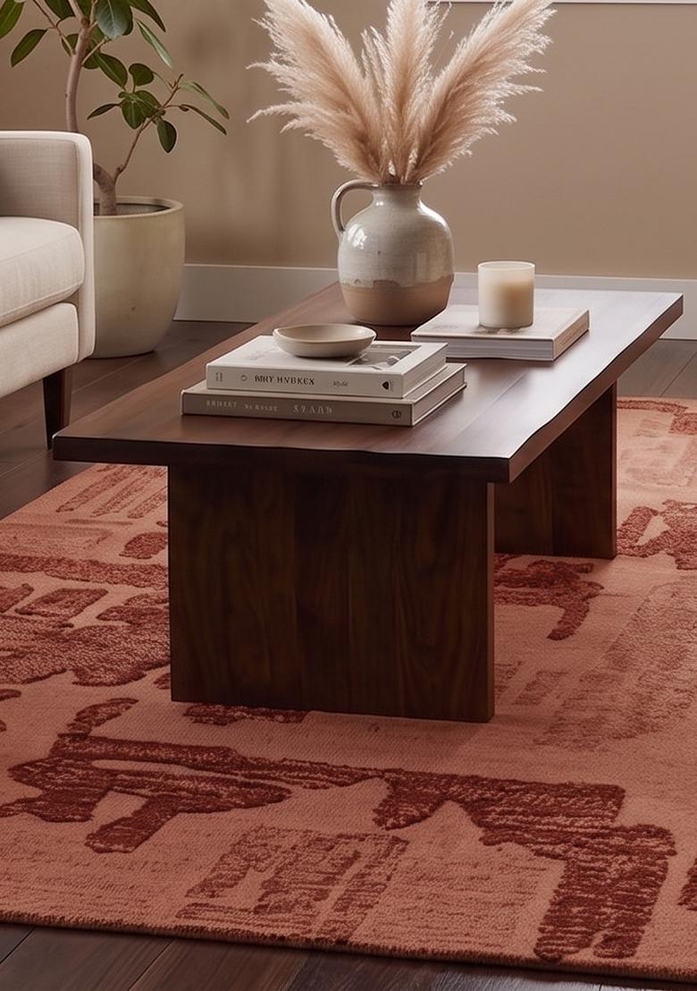 Saffron Rugs Hand Tufted Terracotta Beige Geometric Contemporary Rectangular Wool Area Rug - Indya