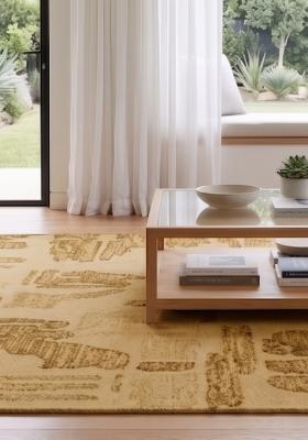 Saffron Rugs Hand Tufted Golden Beige Geometric Contemporary Rectangular Wool Area Rug