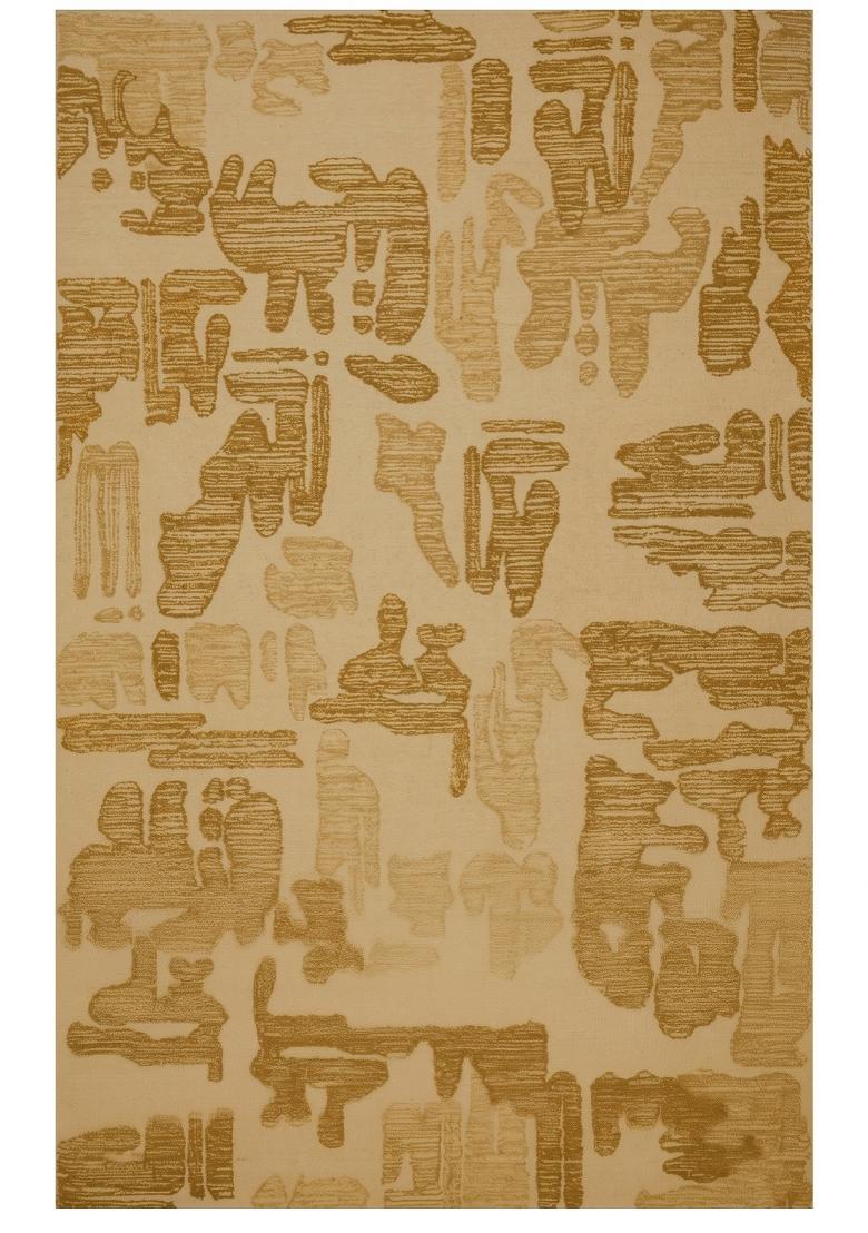 Saffron Rugs Hand Tufted Golden Beige Geometric Contemporary Rectangular Wool Area Rug - Indya
