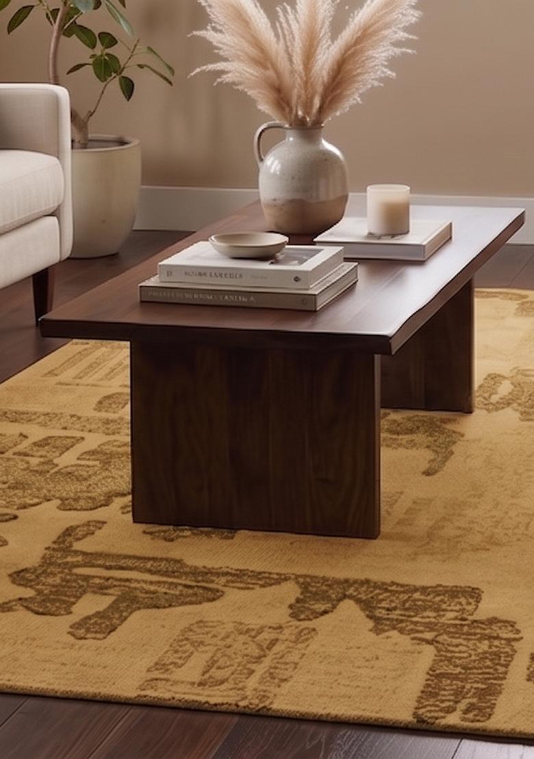 Saffron Rugs Hand Tufted Golden Beige Geometric Contemporary Rectangular Wool Area Rug - Indya