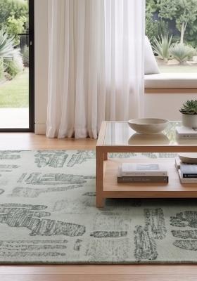 Saffron Rugs Hand Tufted Light Grey Green Geometric Contemporary Rectangular Wool Area Rug