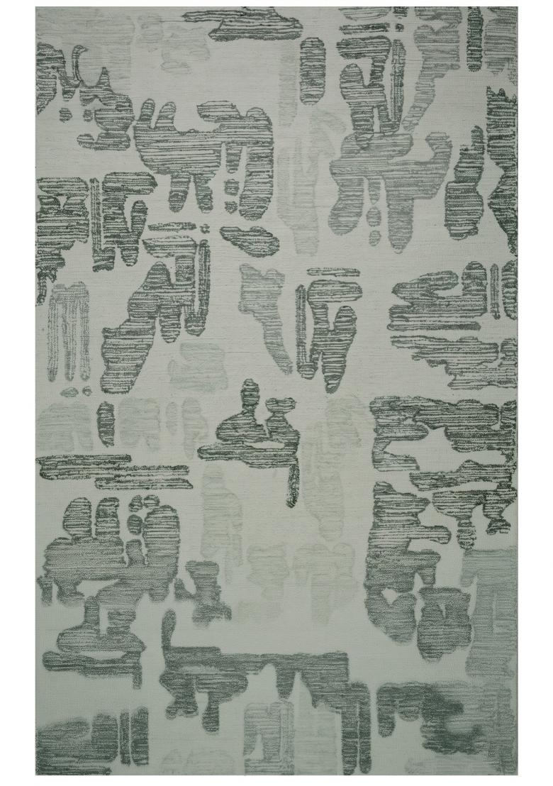Saffron Rugs Hand Tufted Light Grey Green Geometric Contemporary Rectangular Wool Area Rug - Indya