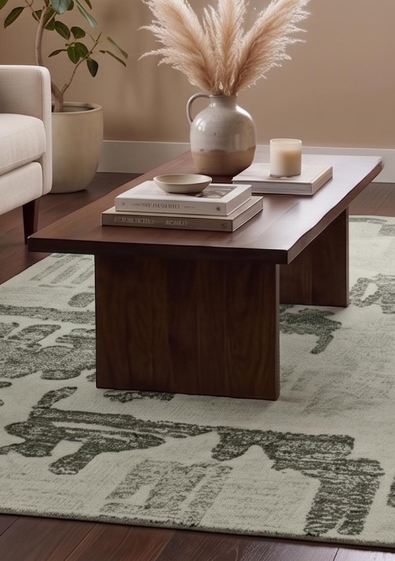 Saffron Rugs Hand Tufted Light Grey Green Geometric Contemporary Rectangular Wool Area Rug - Indya