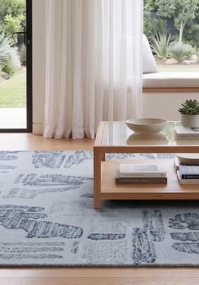 Saffron Rugs Hand Tufted Light Blue Grey Geometric Contemporary Rectangular Wool Area Rug