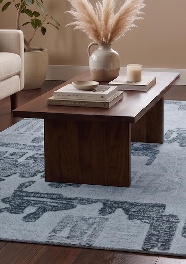 Saffron Rugs Hand Tufted Light Blue Grey Geometric Contemporary Rectangular Wool Area Rug - Indya