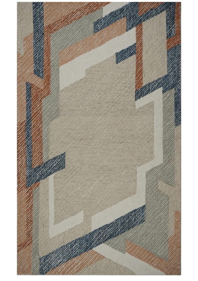 Saffron Rugs Hand Tufted Beige Geometric Contemporary Rectangular Wool Area Rug - Indya