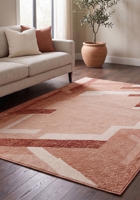 Saffron Rugs Hand Tufted Terracotta Geometric Contemporary Rectangular Wool Area Rug