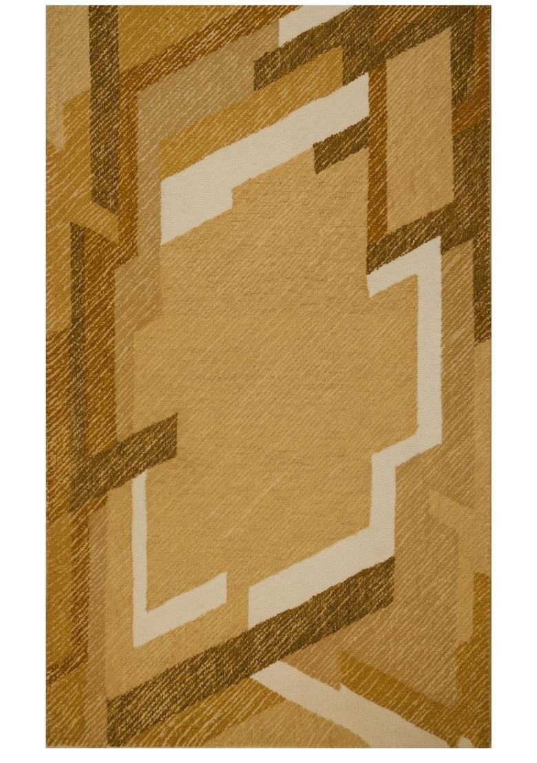 Saffron Rugs Hand Tufted Golden Tan Geometric Contemporary Rectangular Wool Area Rug - Indya