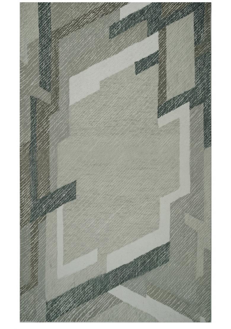 Saffron Rugs Hand Tufted Sage Green Geometric Contemporary Rectangular Wool Area Rug - Indya