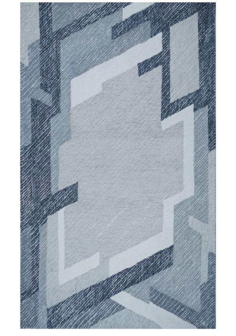 Saffron Rugs Hand Tufted Steel Blue Grey Geometric Contemporary Rectangular Wool Area Rug - Indya