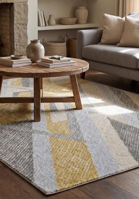 Saffron Rugs Hand Tufted Grey and Gold Geometric Contemporary Rectangular Wool Area Rug