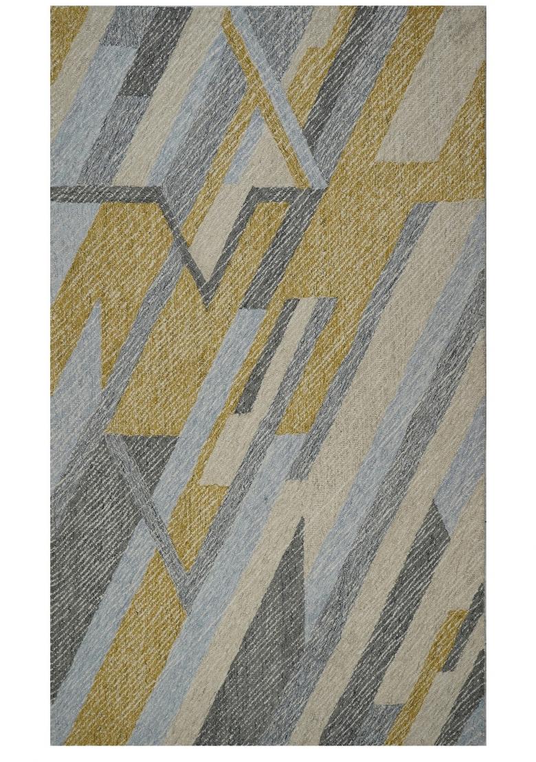Saffron Rugs Hand Tufted Grey and Gold Geometric Contemporary Rectangular Wool Area Rug - Indya