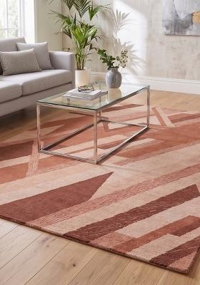 Saffron Rugs Hand Tufted Terracotta Geometric Contemporary Rectangular Wool Area Rug