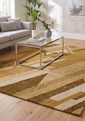 Saffron Rugs Hand Tufted Golden Yellow Geometric Contemporary Rectangular Wool Area Rug