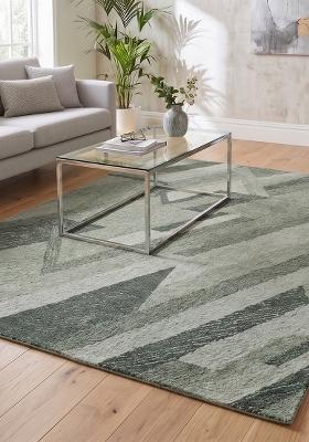 Saffron Rugs Hand Tufted Sage Green Geometric Contemporary Rectangular Wool Area Rug