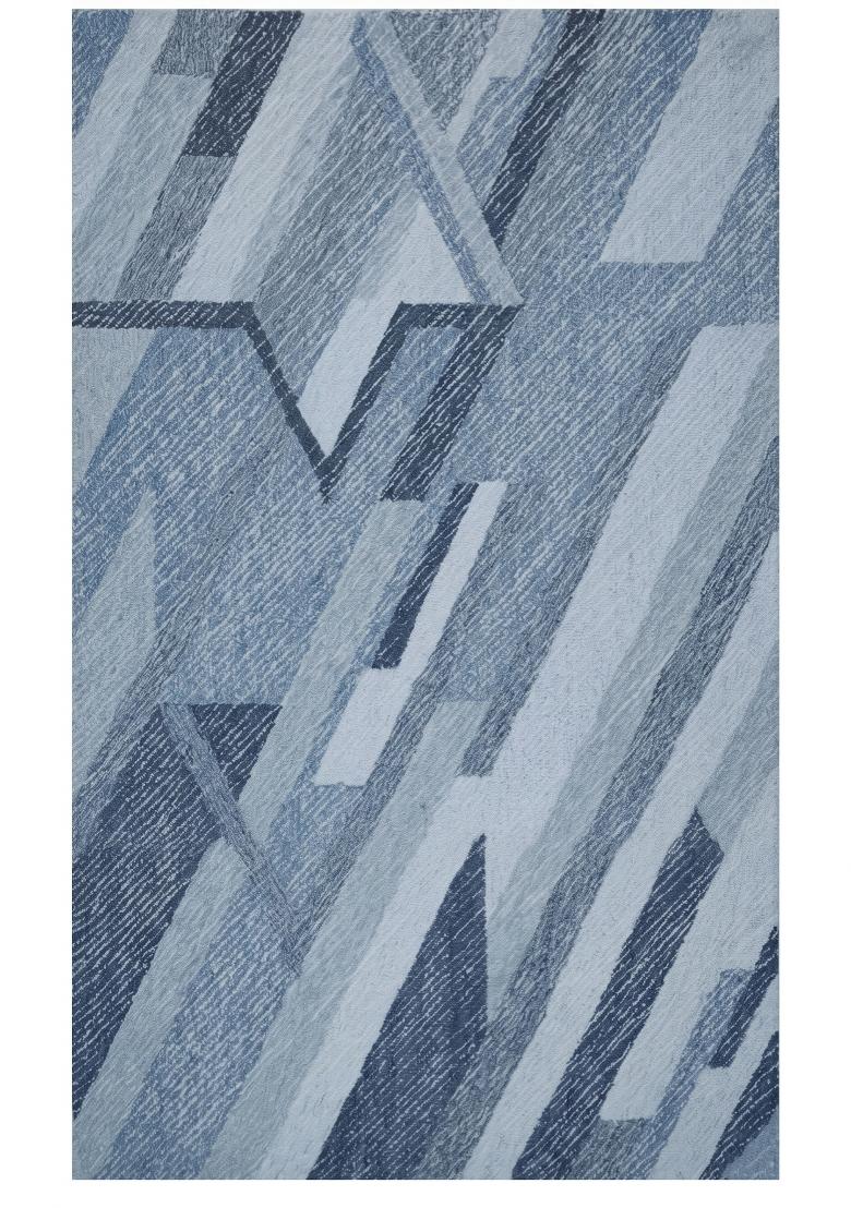 Saffron Rugs Hand Tufted Steel Blue Geometric Contemporary Rectangular Wool Area Rug - Indya