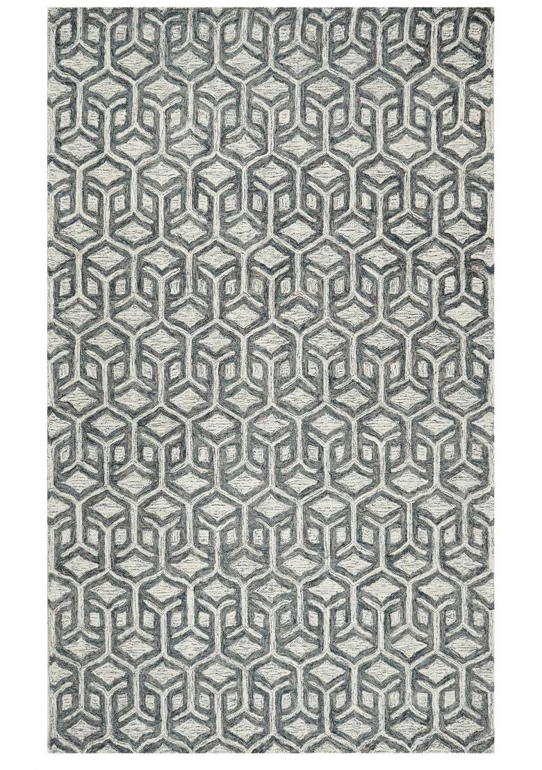 Saffron Rugs Hand Tufted Grey and Ivory Geometric Contemporary Rectangular Wool Area Rug - Indya