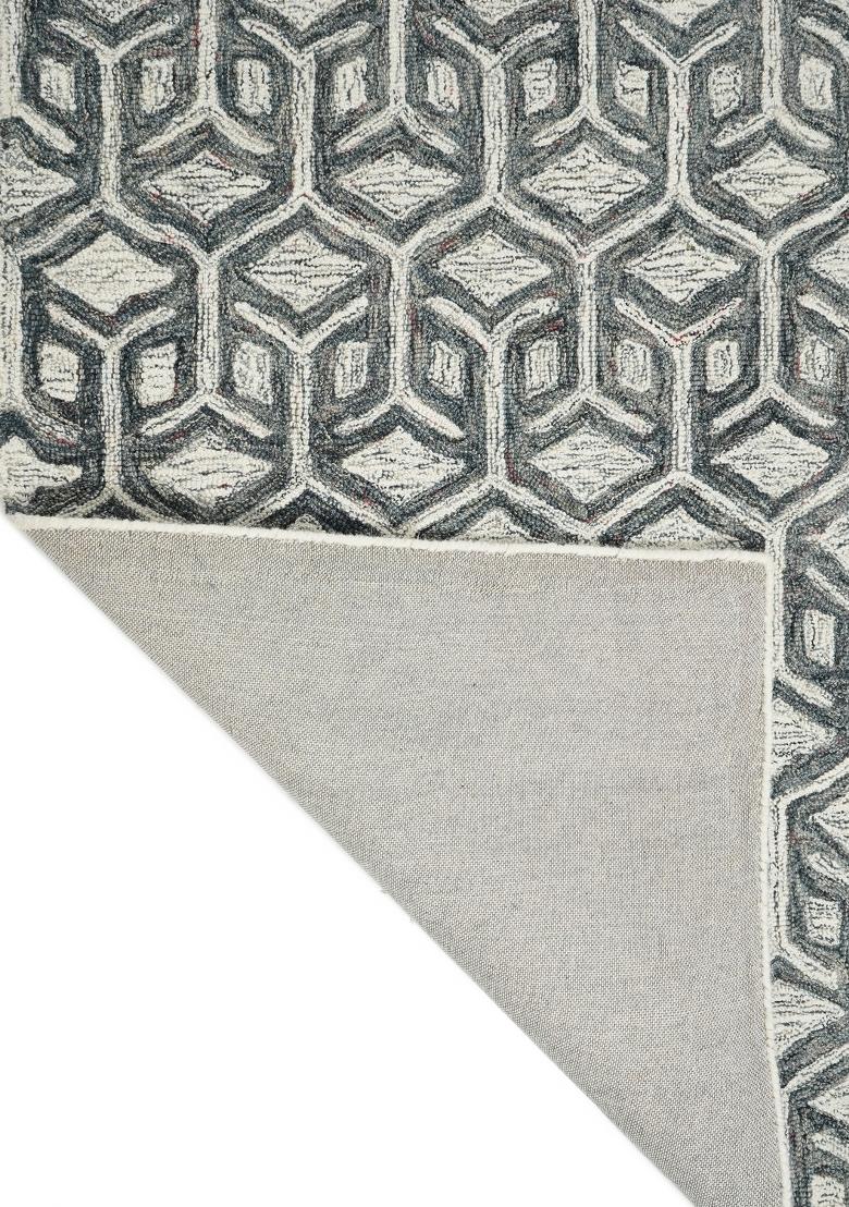 Saffron Rugs Hand Tufted Grey and Ivory Geometric Contemporary Rectangular Wool Area Rug - Indya