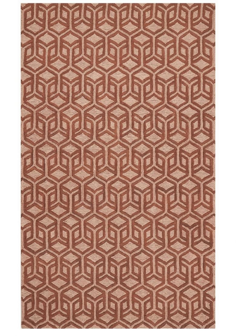 Saffron Rugs Hand Tufted Terracotta Pink Geometric Contemporary Rectangular Wool Area Rug - Indya