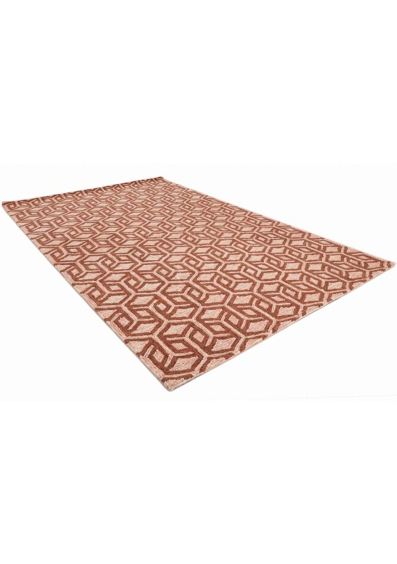 Saffron Rugs Hand Tufted Terracotta Pink Geometric Contemporary Rectangular Wool Area Rug - Indya