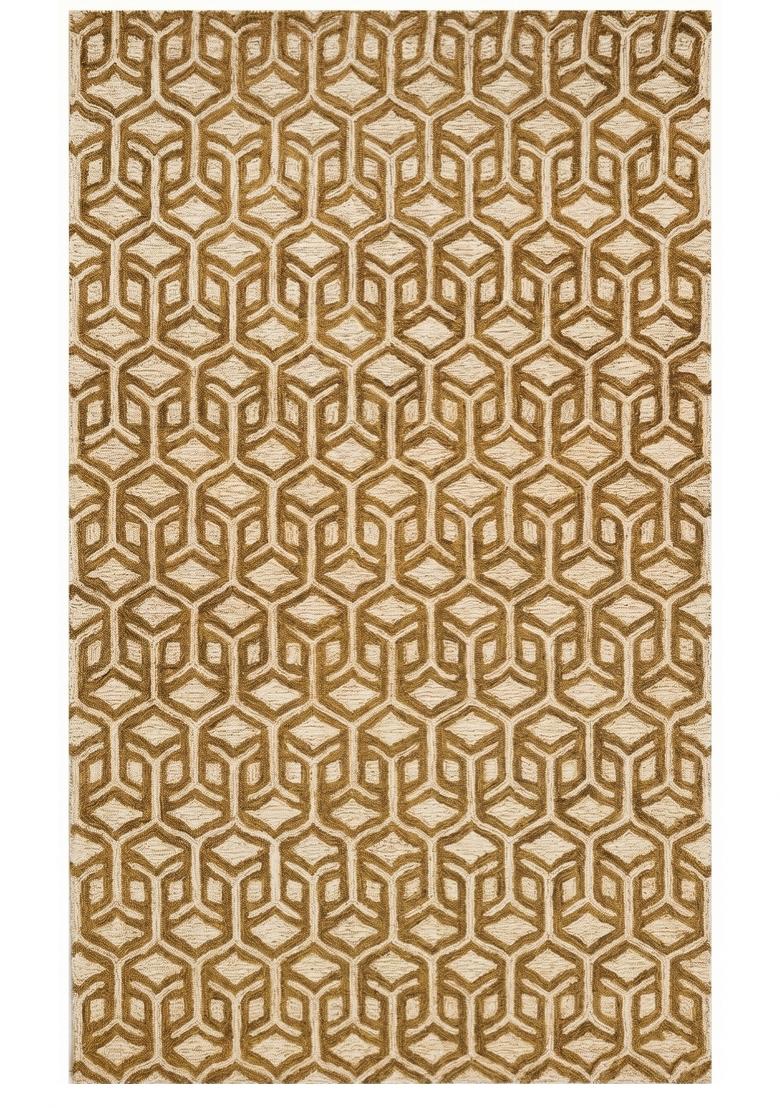 Saffron Rugs Hand Tufted Gold Beige Geometric Contemporary Rectangular Wool Area Rug - Indya