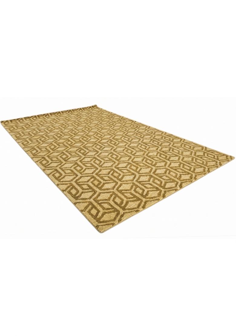 Saffron Rugs Hand Tufted Gold Beige Geometric Contemporary Rectangular Wool Area Rug - Indya