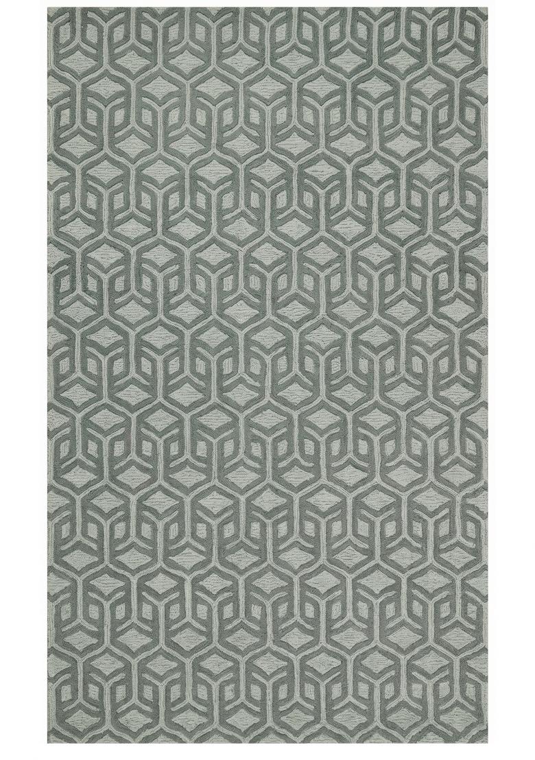 Saffron Rugs Hand Tufted Sage Green Geometric Contemporary Rectangular Wool Area Rug - Indya