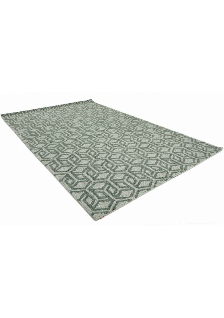 Saffron Rugs Hand Tufted Sage Green Geometric Contemporary Rectangular Wool Area Rug - Indya