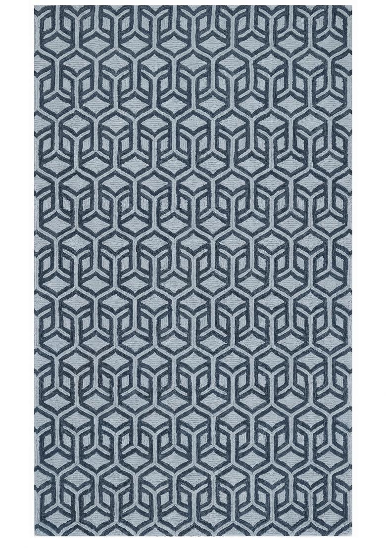 Saffron Rugs Hand Tufted Steel Blue Geometric Contemporary Rectangular Wool Area Rug - Indya