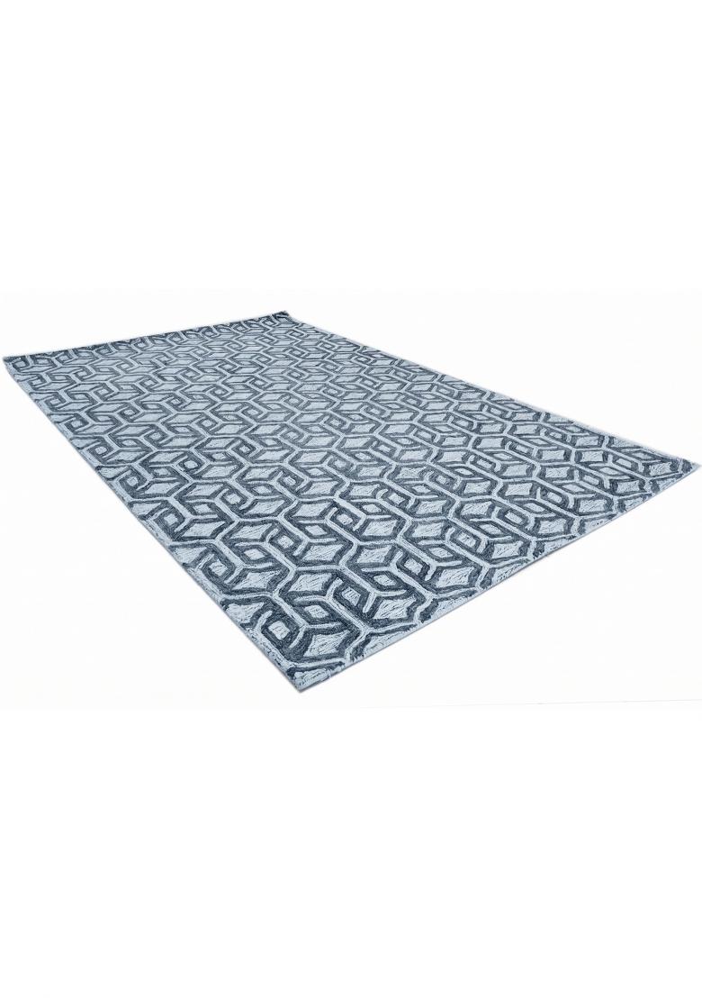 Saffron Rugs Hand Tufted Steel Blue Geometric Contemporary Rectangular Wool Area Rug - Indya
