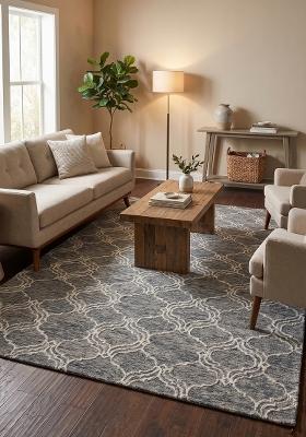 Saffron Rugs Hand Tufted Charcoal Grey Trellis Moroccan Rectangular Wool Area Rug