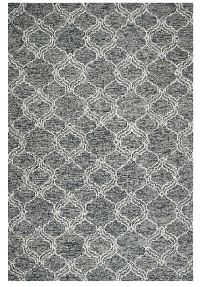 Saffron Rugs Hand Tufted Charcoal Grey Trellis Moroccan Rectangular Wool Area Rug - Indya