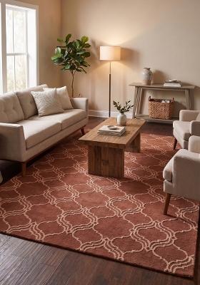 Saffron Rugs Hand Tufted Terracotta Brown Trellis Moroccan Rectangular Wool Area Rug