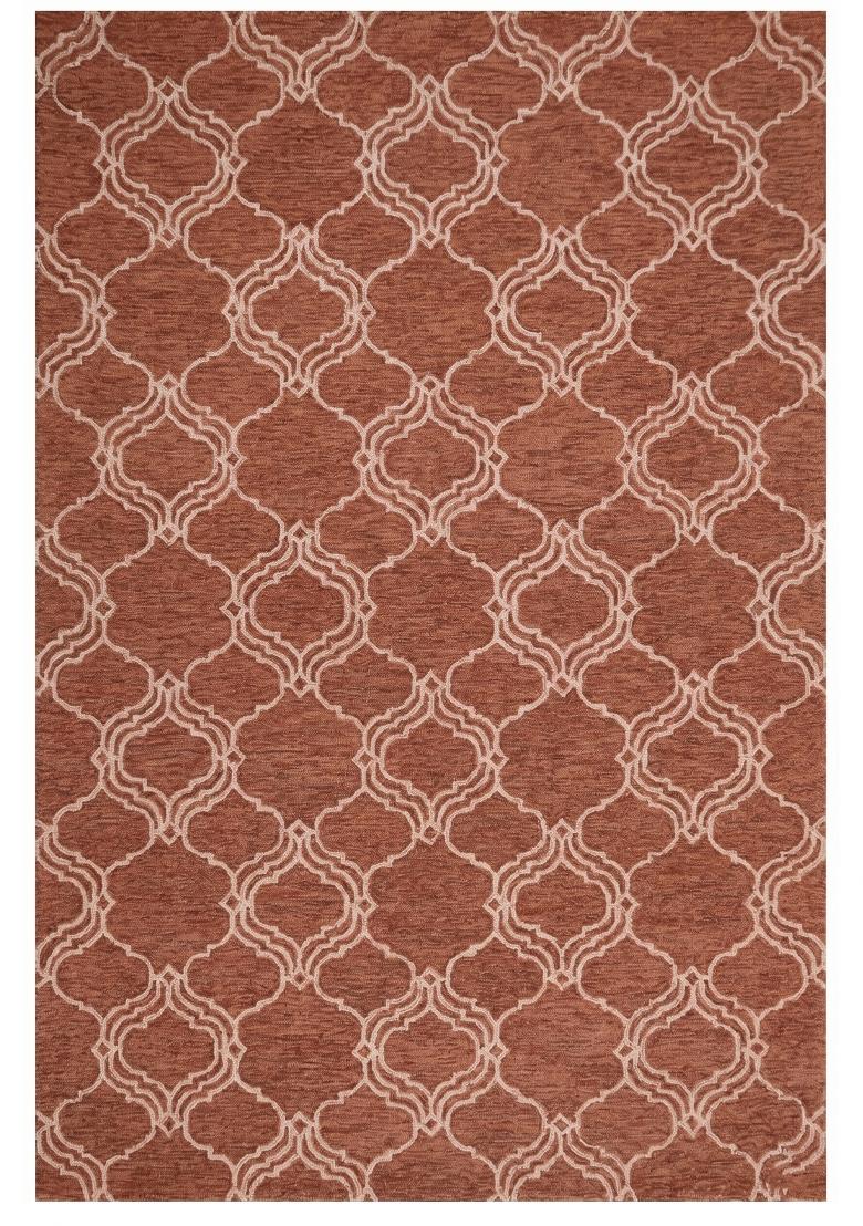 Saffron Rugs Hand Tufted Terracotta Brown Trellis Moroccan Rectangular Wool Area Rug - Indya