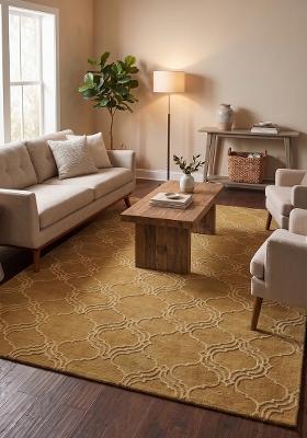 Saffron Rugs Hand Tufted Golden Brown Trellis Moroccan Rectangular Wool Area Rug