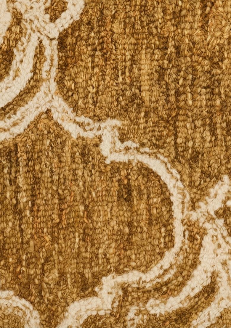 Saffron Rugs Hand Tufted Golden Brown Trellis Moroccan Rectangular Wool Area Rug - Indya